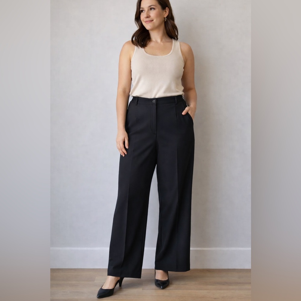 Haggar Women’s Wide Leg Black Dress Pants Size 14 Petite -noir essential office